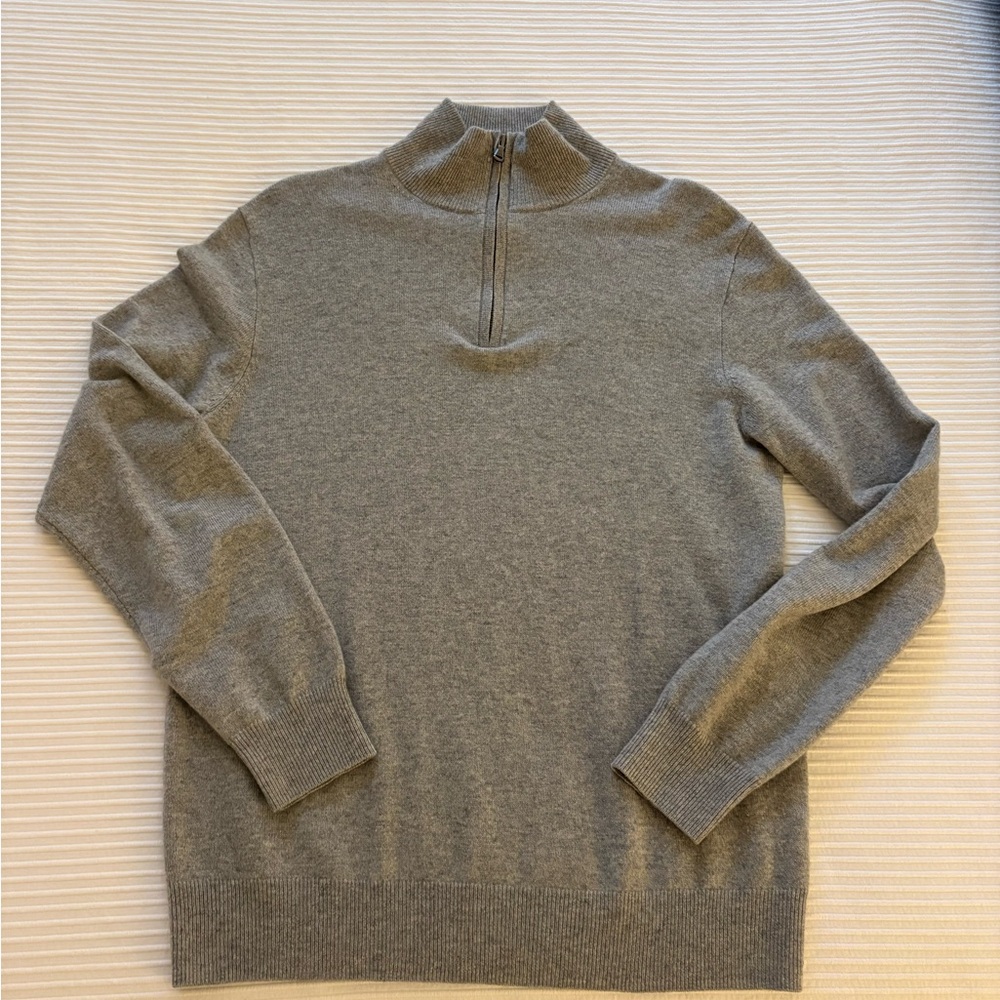 J. Crew Men's Light Gray Cashmere Zip-Up Sweater